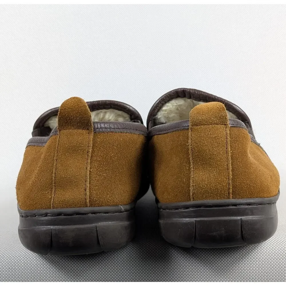 L.B. Evans Shoes Mens Size 9 Brown Suede Slippers Moccasin Sherpa Lining Comfort